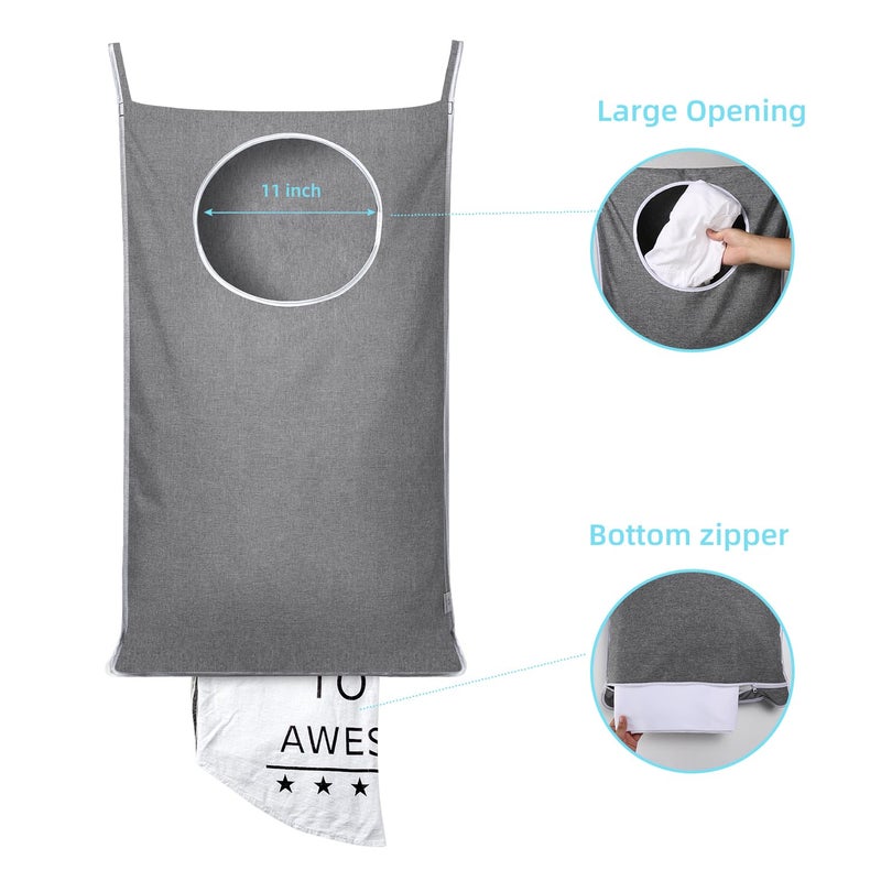 KEEPJOY 2Pack Space-Saving Hanging Laundry Bag, Door Laundry Hamper with 2 Different Types of Hooks, 30x20 Inch Oxford Fabric Laundry Storage Bag for Dirty Clothes (Grey-2Pack) - Image 5